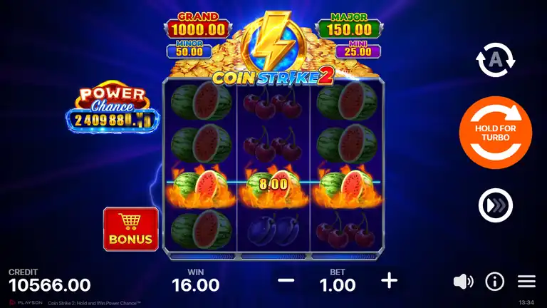Coin Strike 2 spin 1,261 - credit 10,566.00, win 16.00
